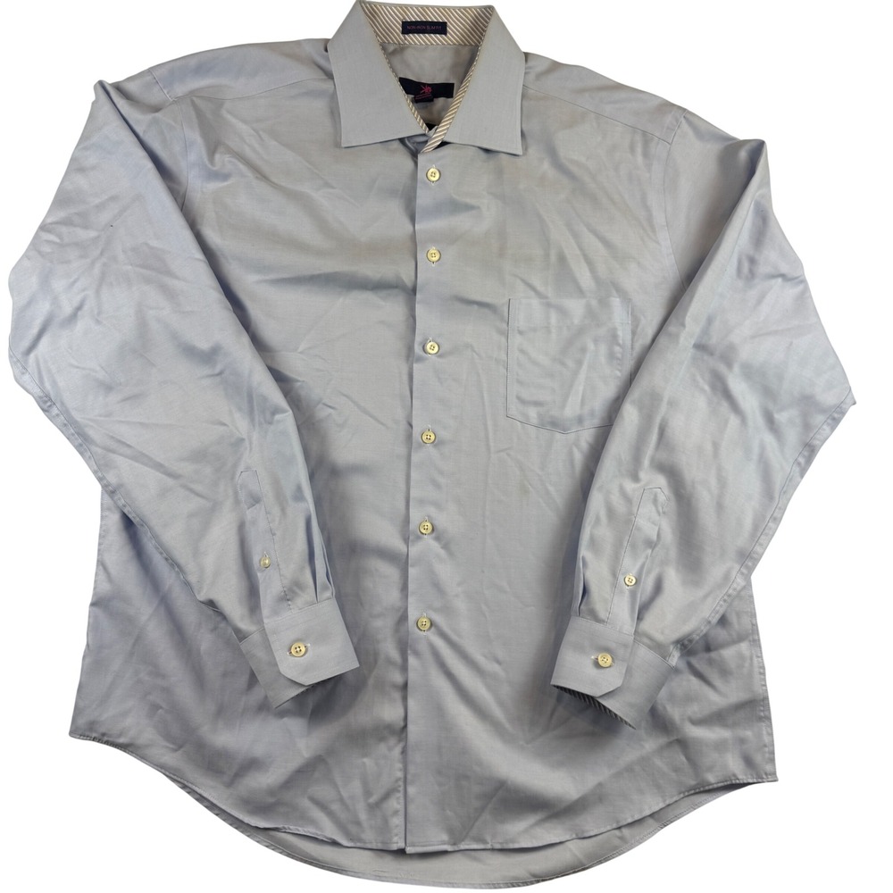 Express Mens Slim Fit Dress Shirt Blue Herringbone Cotton Long Sleeve Size L